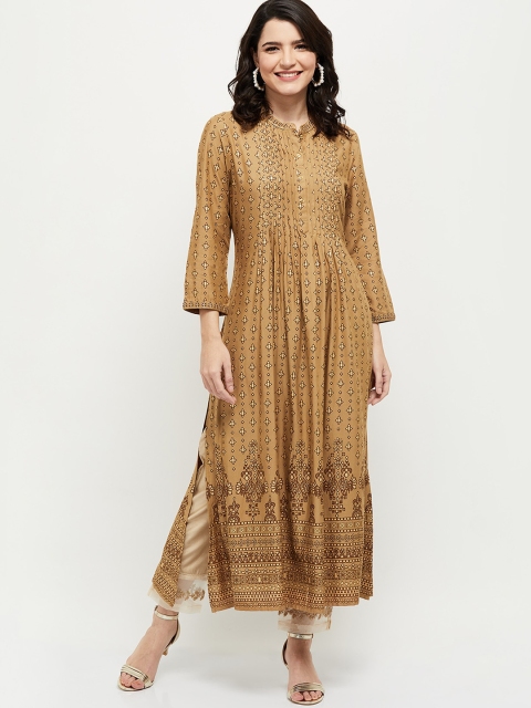 

max Women Beige Ethnic Motifs Printed Flared Sleeves Anarkali Kurta