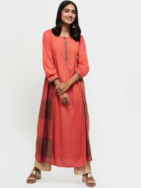 

max Women Orange Mirror Work Anarkali Kurta