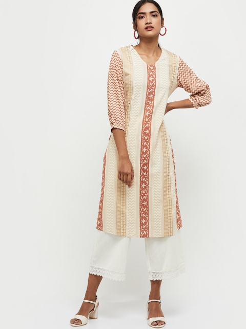 

max Women Beige Chevron Printed Kurta