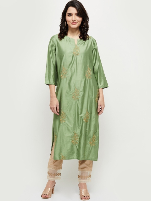 

max Women Green Embroidered Flared Sleeves Kurta