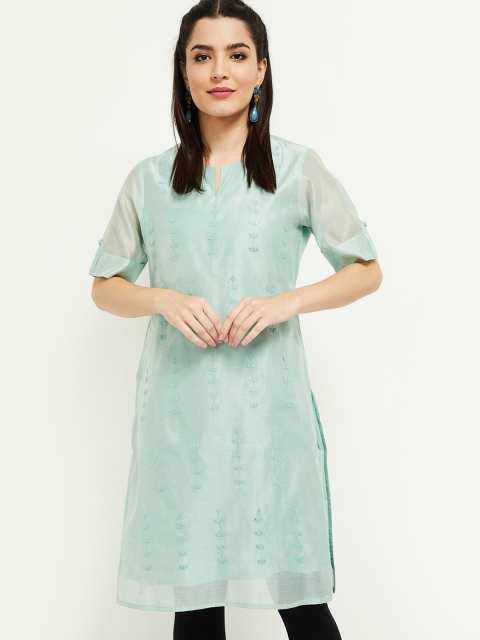 

max Women Turquoise Blue Geometric Embroidered Kurta