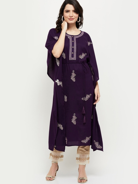 

max Women Purple Ethnic Motifs Embroidered Flared Sleeves Kurta