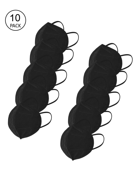 

LOIS CARON Unisex Pack Of 10 Black Solid 5-Ply 5 Layered Anti-Pollution N95 Masks