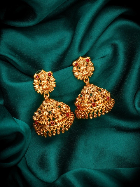 

aadita Gold-Plated Gold-Toned & Red Classic Jhumkas Earrings