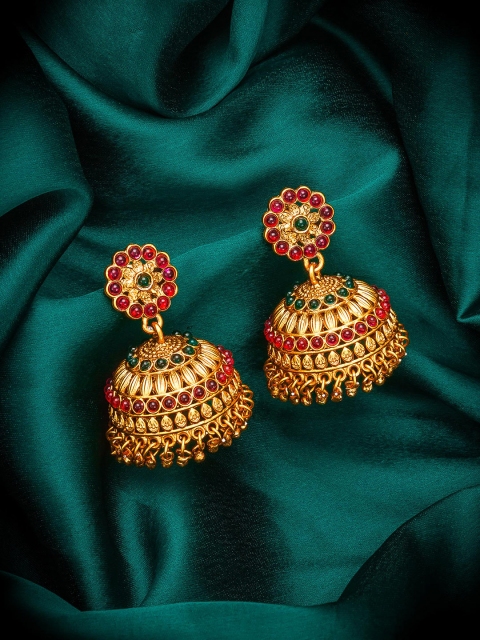

aadita Gold-Plated & Red Dome Shaped Jhumkas