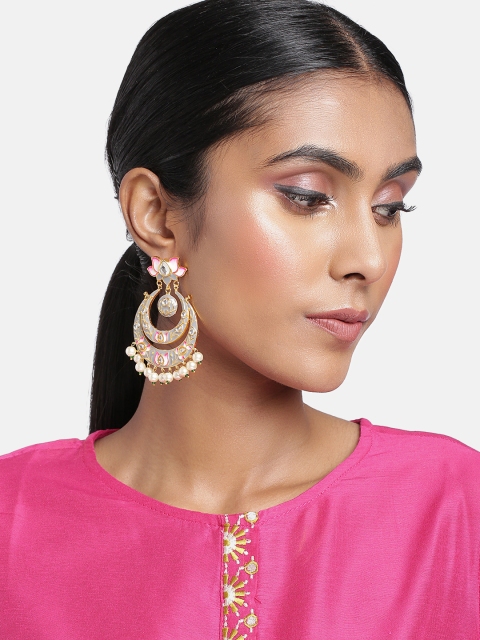 

Peora Women Grey & Pink Crescent Shaped Chandbalis Earrings