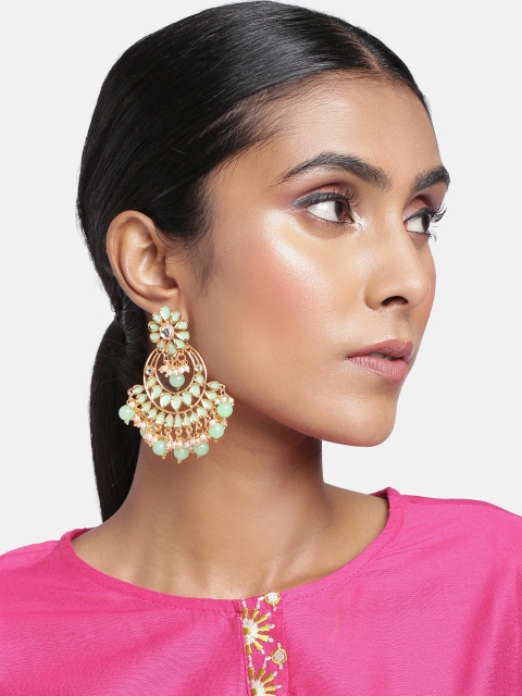 

Peora Women Sea Green & Gold-Toned Contemporary Jhumkas Earrings