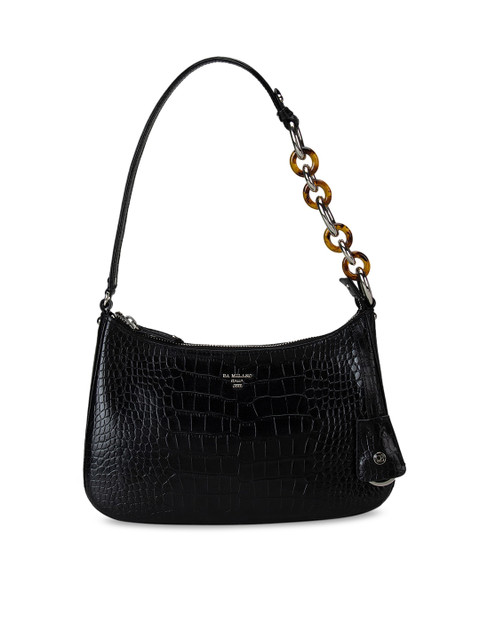 

Da Milano Black Animal Textured Leather Hobo Bag