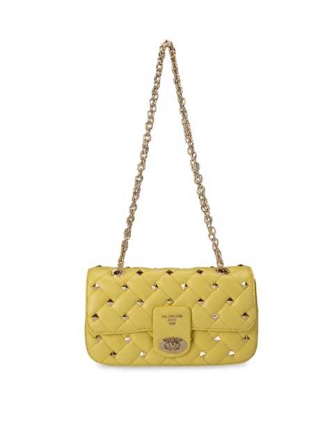 

Da Milano Yellow & Gold-Toned Embellished Leather Structured Quilted Sling Bag