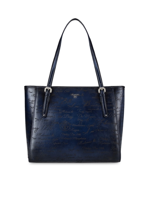 

Da Milano Blue Textured Leather Structured Shoulder Bag