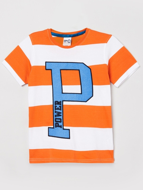 

max Boys Orange & White Striped Cotton T-shirt