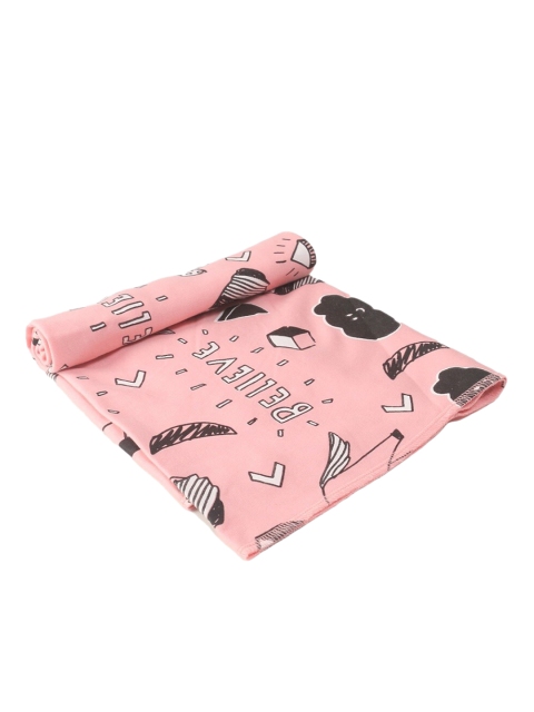 

Nino Bambino Infant Kids Pink & Black Printed Pure Cotton Swaddle