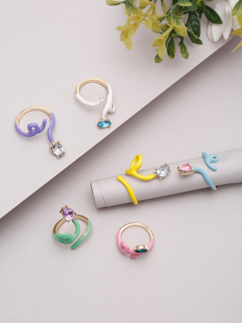 

YouBella Set Of 6 Gold-Plated Multi-Coloured Enamelled Finger Rings