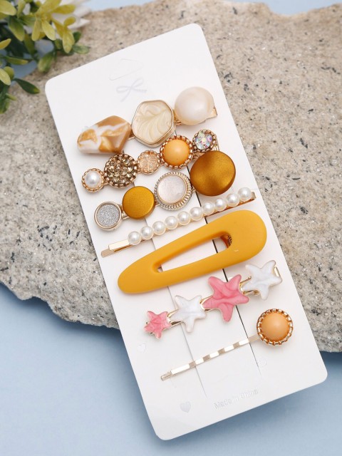 

YouBella Women Gold-Toned & Yellow Set of 7 Hair Accessory Set