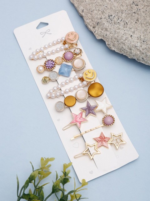 

YouBella Women White & Yellow Set of 8 Hair Accessories