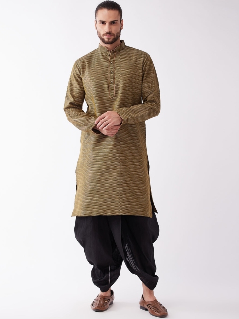 

VASTRAMAY Men Olive Green Regular Kurta with Dhoti Pants