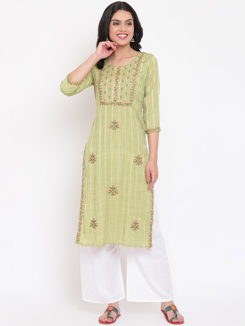 

Napra Women Lime Green Floral Embroidered Pastels Kurta
