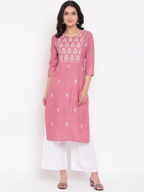 

Napra Women Pink & White Floral Embroidered Kurta