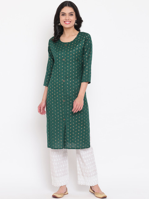 

Napra Women Cotton Green Geometric Printed Kurta