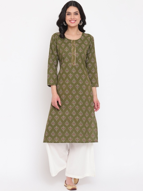 

Napra Women Olive Green Ethnic Motifs Printed Kurta