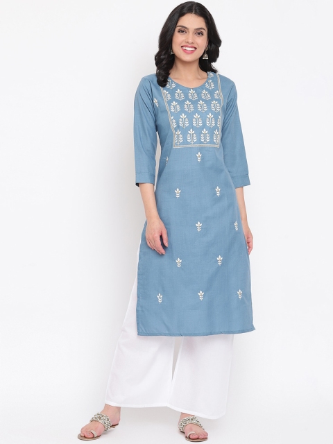 

Napra Women Blue & White Ethnic Motifs Embroidered Kurta