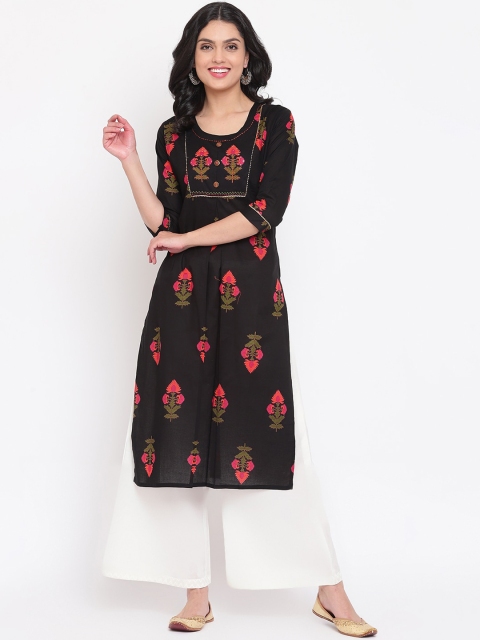 

Napra Women Black Floral Printed Thread Work Floral Kurta