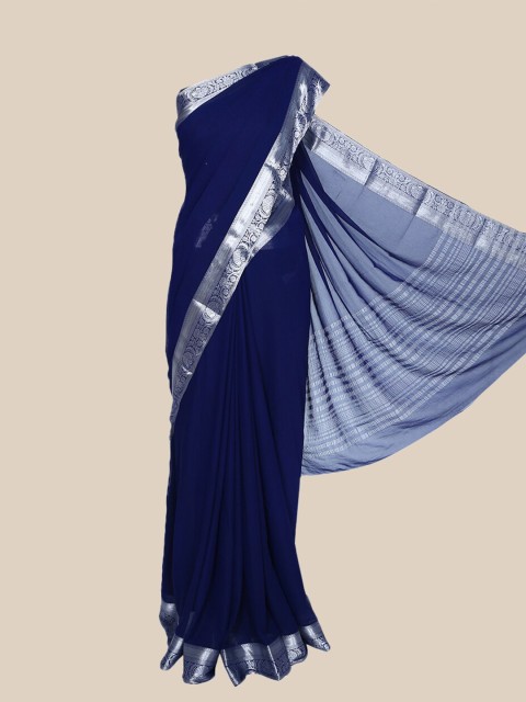 

The Chennai Silks Navy Blue & Silver Zari Saree