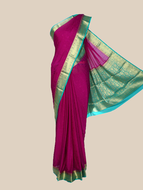 

The Chennai Silks Magenta & Gold Ethnic Motifs Mysore Silk Saree