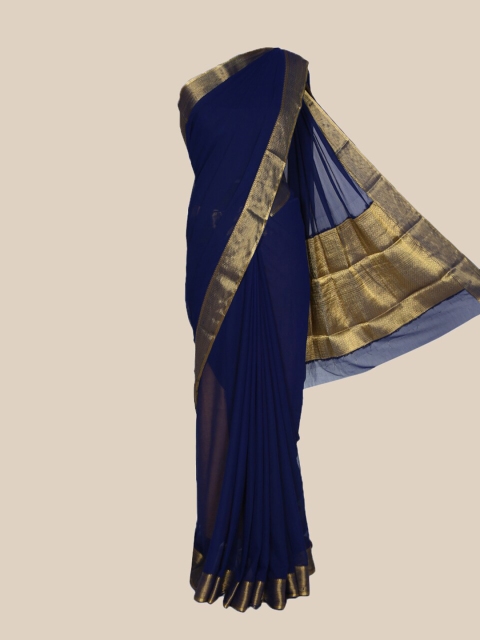 

The Chennai Silks Navy Blue & Gunmetal Mysore Silk Saree
