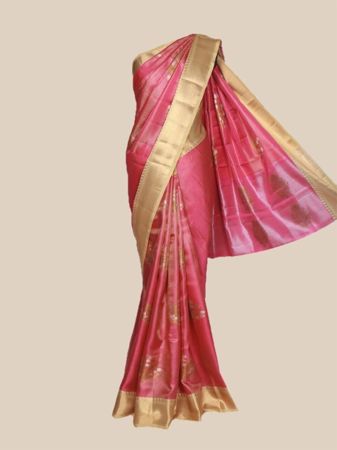 

The Chennai Silks Pink & Gold Ethnic Motifs Organza Banarasi Saree
