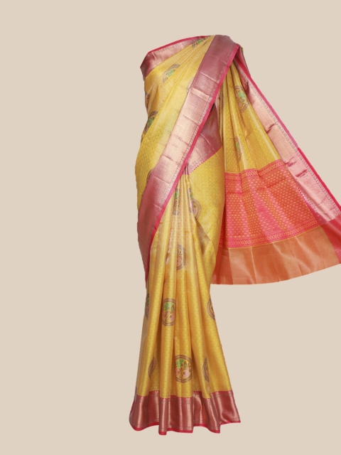 

The Chennai Silks Yellow & Pink Woven Design Organza Banarasi Saree