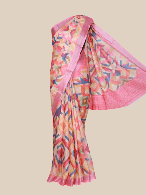 

The Chennai Silks Pink & Beige Linen Blend Saree