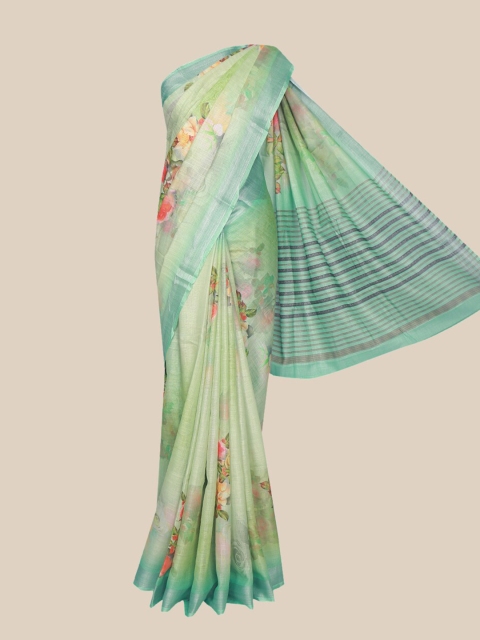 

The Chennai Silks Green & Fuchsia Floral Linen Blend Saree