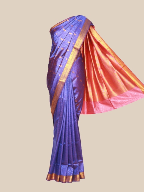 

The Chennai Silks Blue & Pink Ethnic Motifs Art Silk Saree