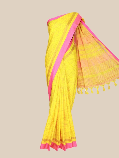 

The Chennai Silks Yellow & Pink Checked Pure Cotton Chanderi Saree