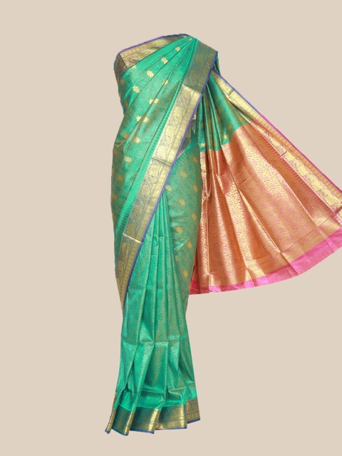 

The Chennai Silks Green & Gold Ethnic Motifs Art Silk Saree