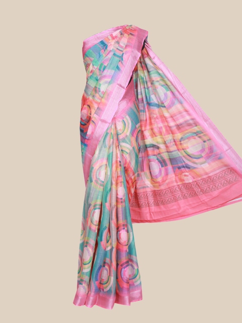 

The Chennai Silks Pink & Blue Linen Blend Saree