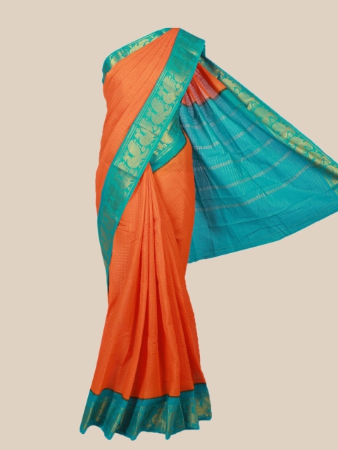 

The Chennai Silks Orange & Green Checked Pure Cotton Sungudi Saree