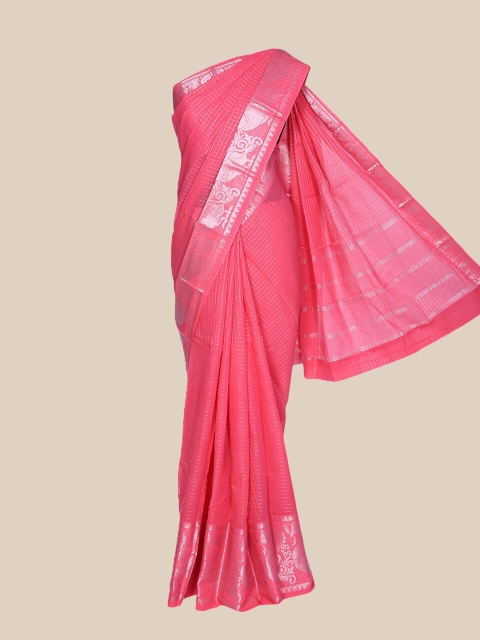 

The Chennai Silks Pink & Silver Checked Pure Cotton Sungudi Saree