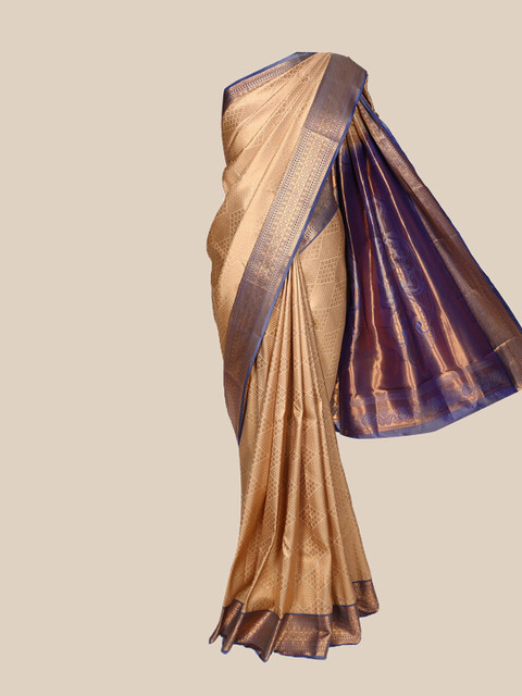 

The Chennai Silks Beige & Blue Zari Brocade Saree