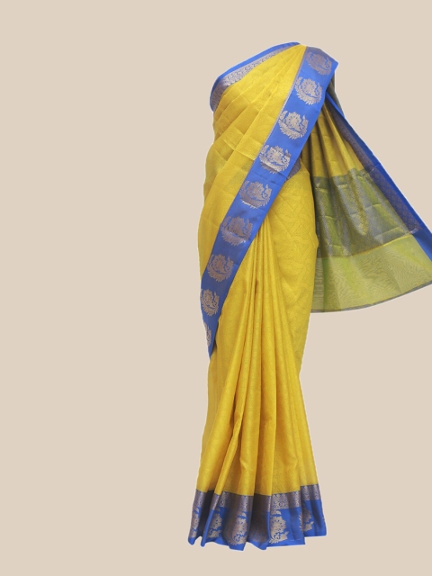 

The Chennai Silks Yellow & Blue Ethnic Motifs Zari Organza Banarasi Saree