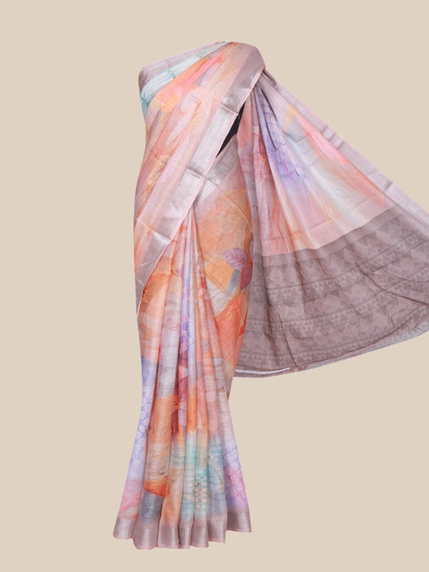 

The Chennai Silks Coral & Purple Linen Blend Saree