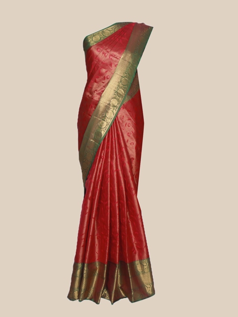

The Chennai Silks Maroon & Gold-Toned Woven Design Zari Organza Banarasi Saree