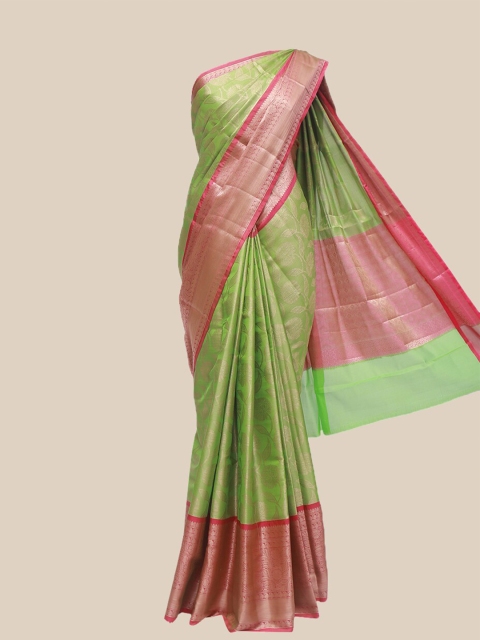 

The Chennai Silks Green & Red Woven Design Zari Border Organza Banarasi Saree
