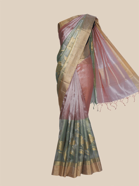 

The Chennai Silks Grey & Pink Woven Design Zari Tissue Saree