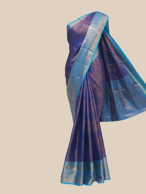 

The Chennai Silks Navy Blue & Gold-Toned Woven Design Zari Banarasi Saree