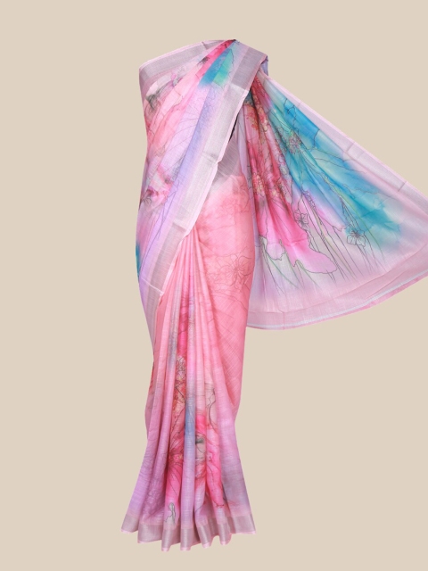 

The Chennai Silks Pink & Turquoise Blue Printed Zari Border Saree