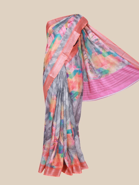 

The Chennai Silks Purple & Peach-Coloured Printed Linen Blend Saree