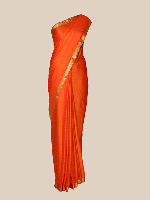 

The Chennai Silks Orange & Gold-Toned Woven Design Mysore Silk Saree