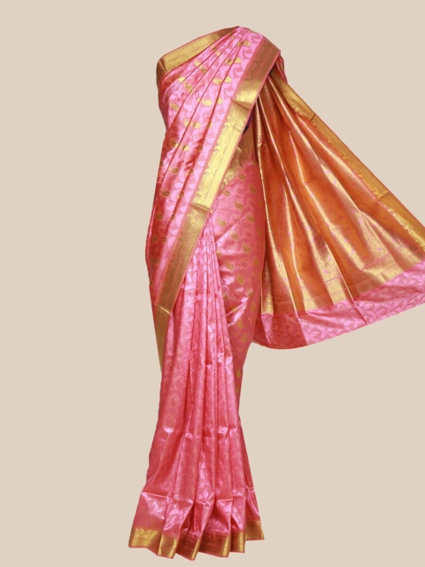 

The Chennai Silks Pink & Gold-Toned Floral Art Silk Saree